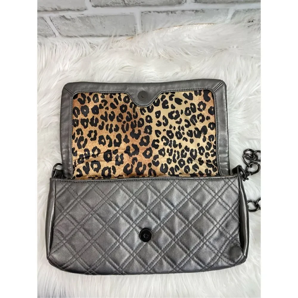 Kate Landry Plaid Silver Pattern Metal Studs Animal Print Inside Shoulder Bag